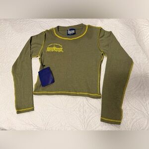 Lisa Says Gah Olive Long Sleeve Tee with Yellow Trim